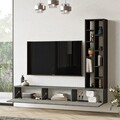 Comoda TV cu raft, Yardley, LV9-RL, pal melaminat, argintiu/negru