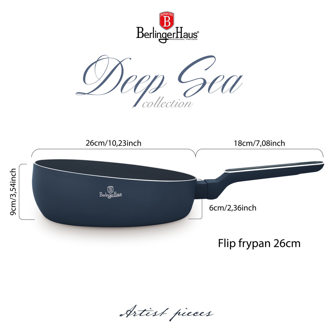 Tigaie flip Berlinger Haus, Deep Sea, 26 cm, aluminiu, albastru mat/gri - imagine 12