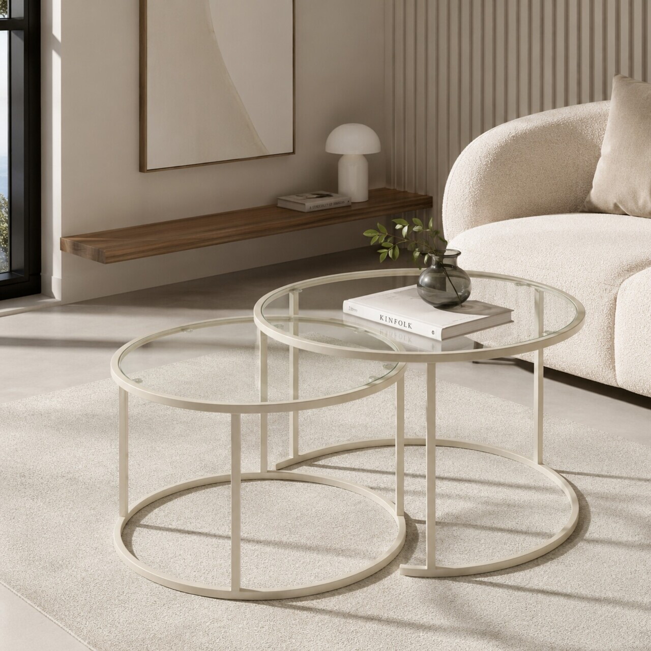Set masute de cafea, Hanah Home, Beige-Trs-80-60-Nrd-Srk, Sticla temperata, Bej — imaginea 3
