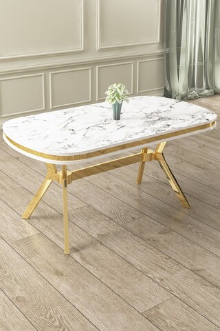 Masa, Hanah Home, Olya, 168x75x90 cm, Marmură albă/aur