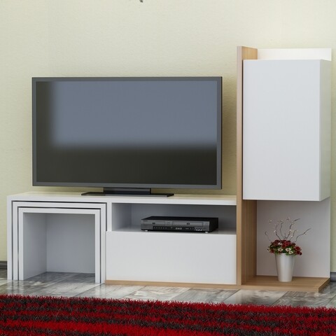Comoda TV Begi, Decorotika, 120x30x92 cm, alb/bej