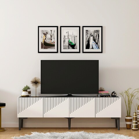 Comoda tv, olivia, draw, 154x45x37 cm, pal, alb negru
