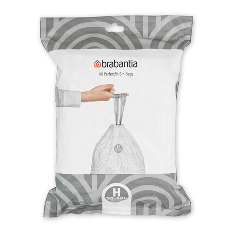 Set 40 saci de gunoi, Brabantia, PerfectFit, marimea H, 50-60 L, nailon, alb