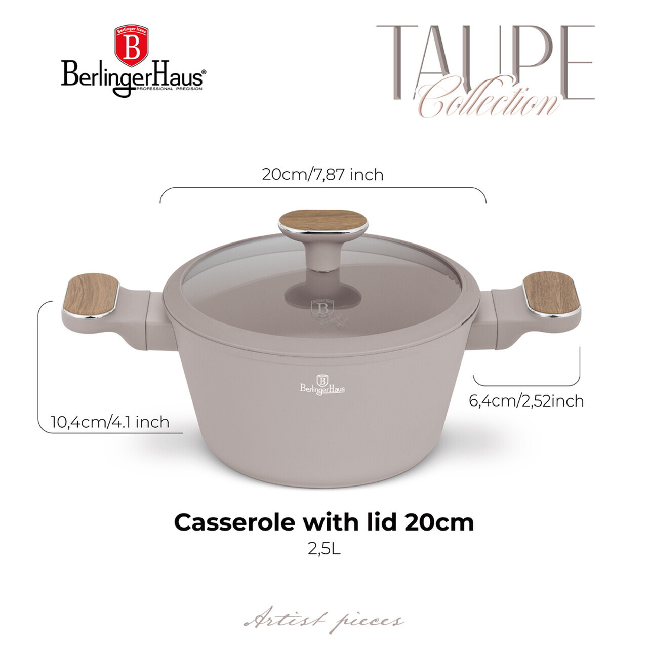Oala cu capac Berlinger Haus, Taupe Nordic, 20 cm, 2.6 L, aluminiu forjat, taupe mat/natur - imagine 14