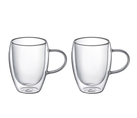 Set 2 cani termorezistente Doble, Ambition, 350 ml, sticla temperata, transparent