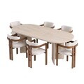 Set masa extensibila si scaune (7 piese), Nordure, Aleria 6, Travertin / Nuc / Alb