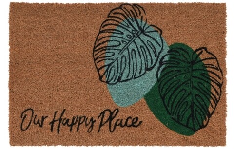 Covoras de intrare Our Happy Place, 39×59 cm, fibra de cocos, maro/verde Covoare