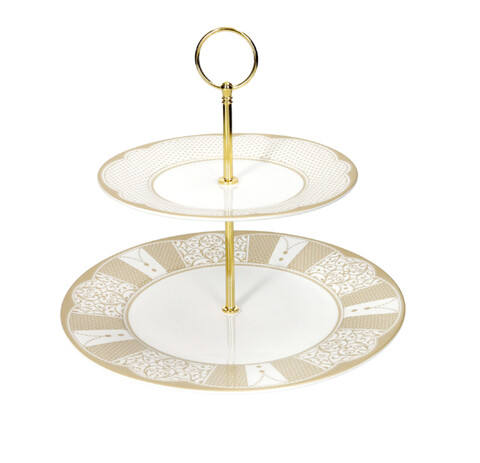 Platou etajat pentru prajituri, Golden Eye, Brandani, D26.5x24 cm, portelan