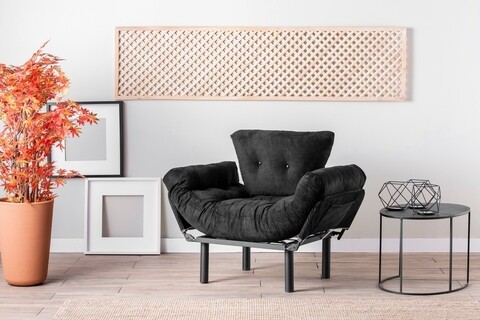 Fotoliu Extensibil Nitta Single, Futon,135×70 Cm,metal, Negru