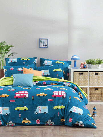 Lenjerie de pat dubla, Paula – Blue, EnLora Home, Bumbac Ranforce BLUE