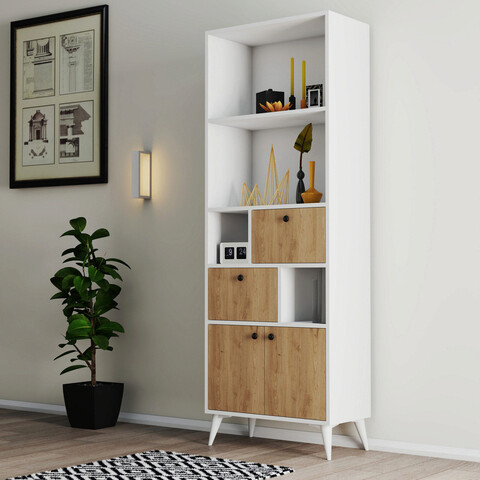 Corp biblioteca, mezza, ninova, 69x195x35 cm, stejar / alb