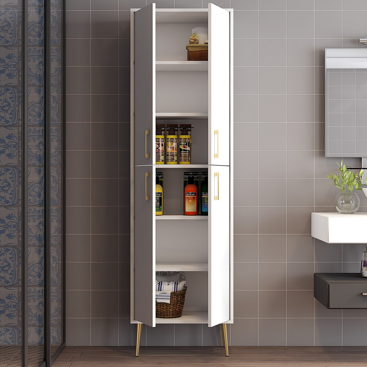 Dulap multifunctional, Hommy Craft, Berlin A, 60x202x35 cm, PAL, Alb/Auriu - 2 | YEO