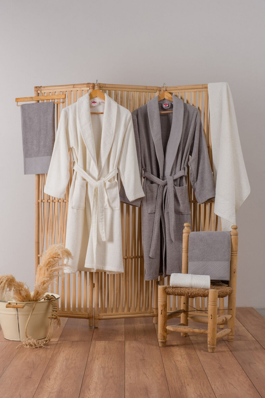 Set de baie Family, Cotton Box, Camilla, Bumbac, Crem / Gri - 1 | YEO