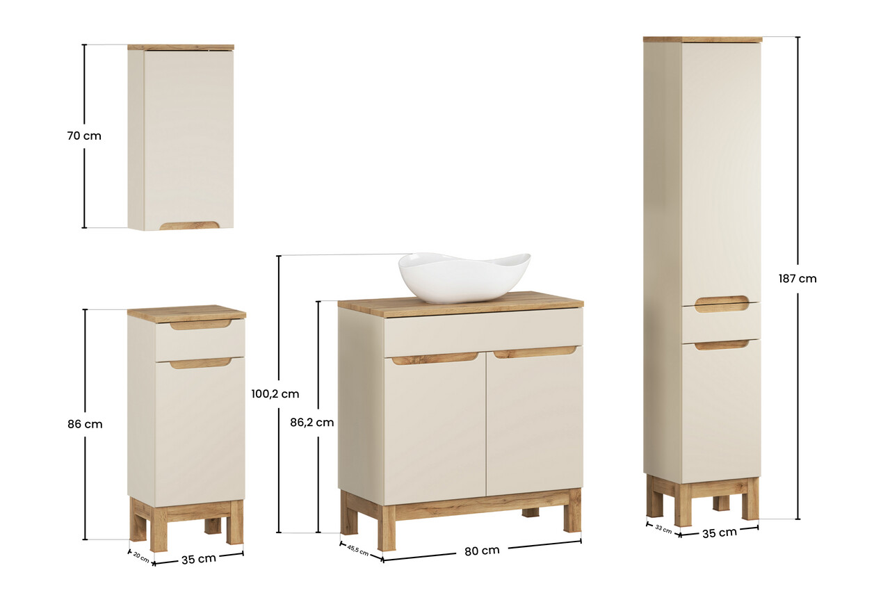 Set mobilier baie Bali Cashmere Wotan 80 cm HC LC, dulapuri, masca cu lavoar si cabinet cu oglinda, Comad, MDF/PAL, casmir - view 2