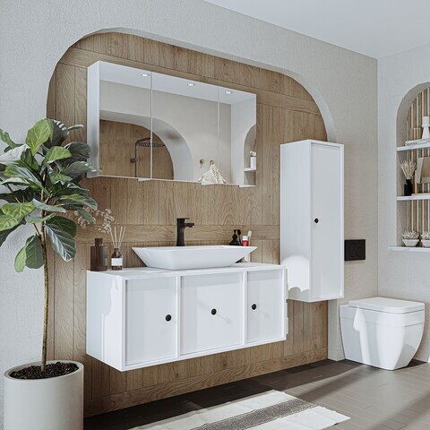 Set Dulap de Baie cu Chiuvetă și Oglindă (3 Piese), Hanah Home, 2549, MDF, Alb