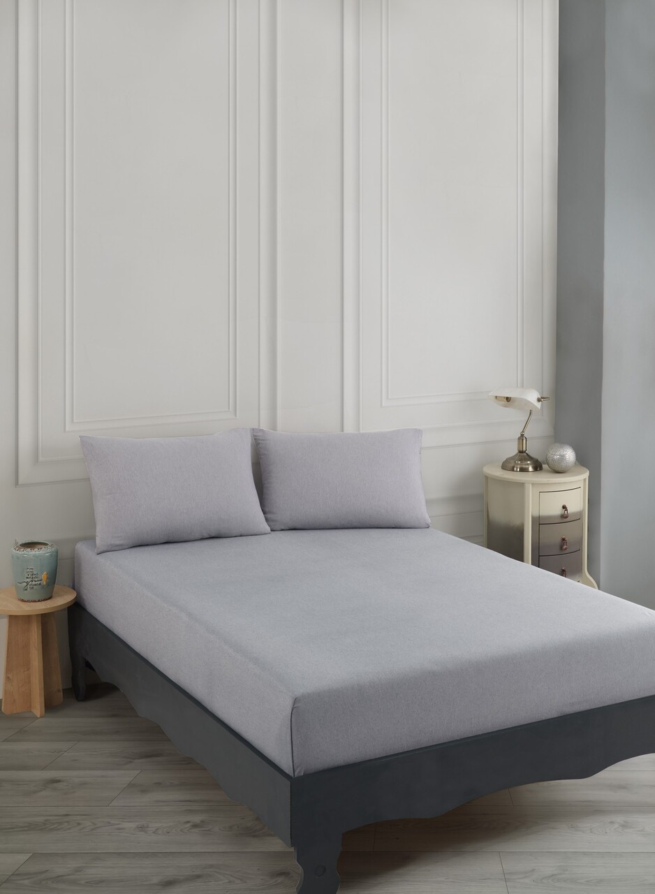 Set de pat pentru o persoana (cearceaf cu elastic si perna) 2 piese, Road Potlu - Light Grey, EnLora Home, 70% bumbac/30% poliester