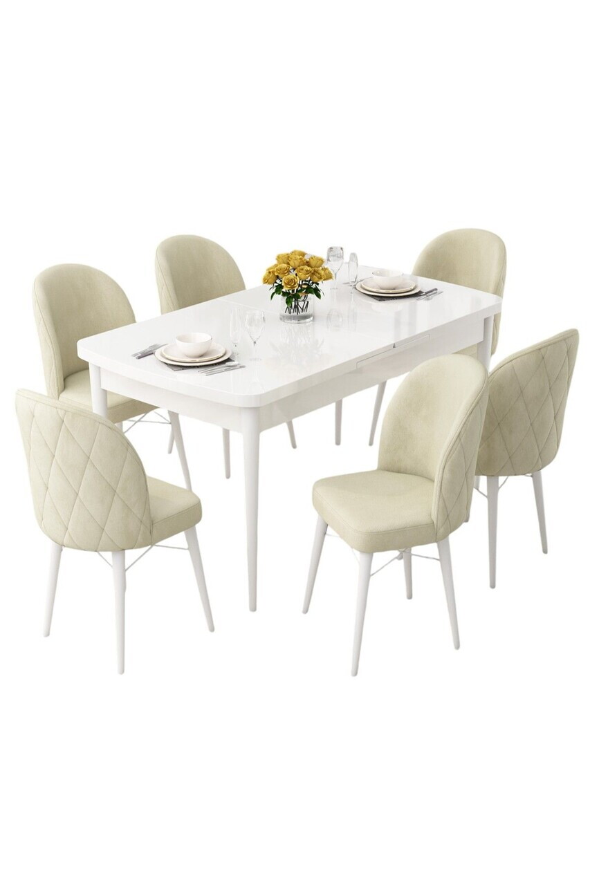Set masa extensibila si scaune (7 piese), Hanah Home, Rut, Alb / Crem — imaginea 2