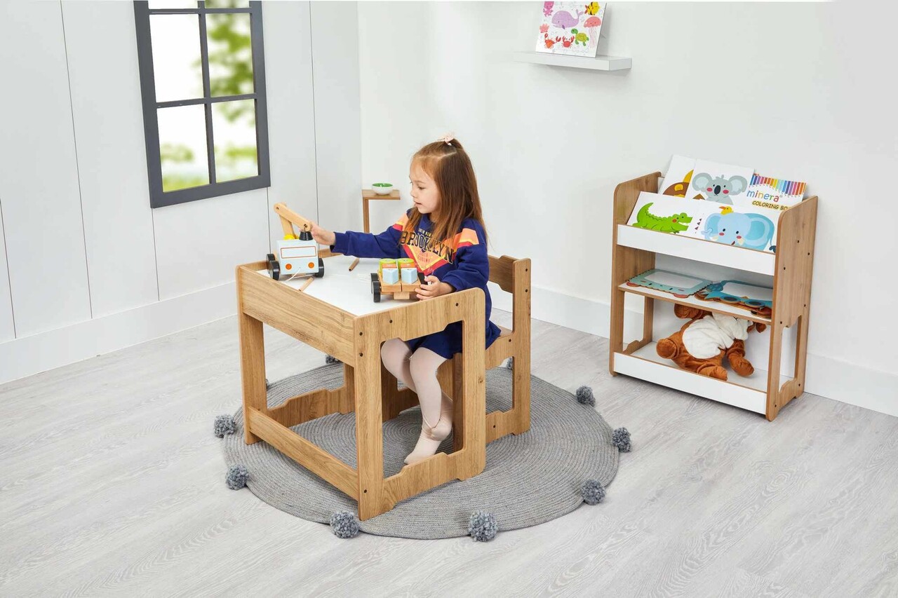 Set masa si scaun pentru copii, Hanah Home, Seagull, Alb / Natural - view 3