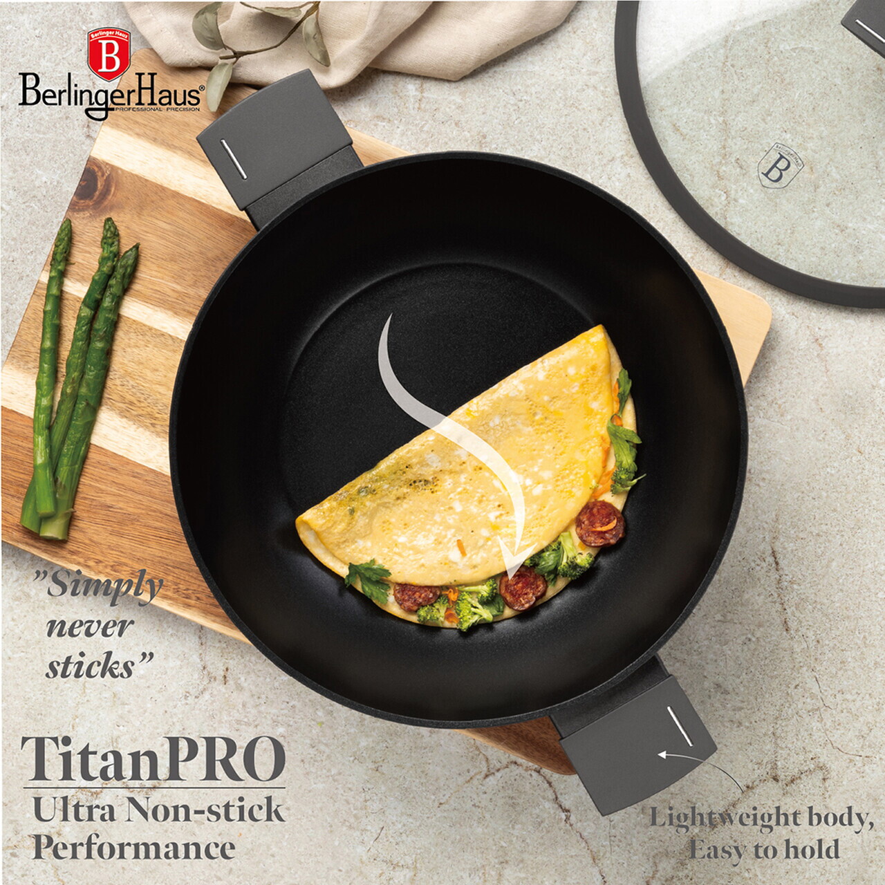 Tigaie Wok cu capac Berlinger Haus, Anthracite, 30 cm, aluminiu forjat, antracit mat - imagine 11