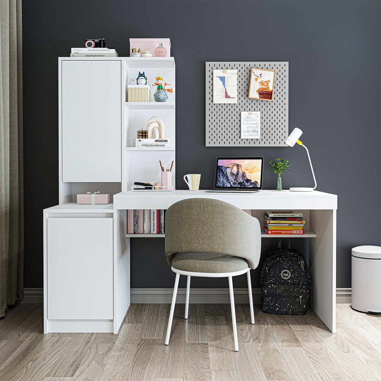 Birou, Hanah Home, Nora Left, 160x157.8x60 cm, PAL, Alb — imaginea 2