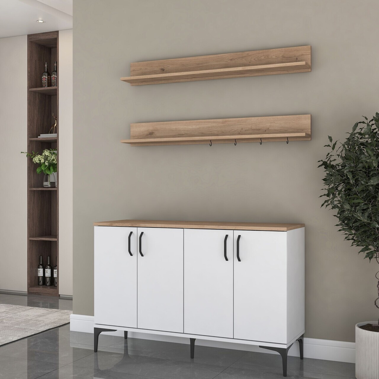 Dulap multifunctional, Hanah Home, JE234, PAL melaminat, Alb/Maro - view 4