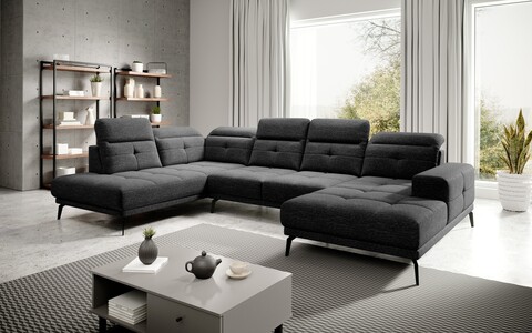 Coltar stanga 6 locuri ELTAP, LT-10MAR, Bretan, 350x205x107 cm, lemn/poliester, negru