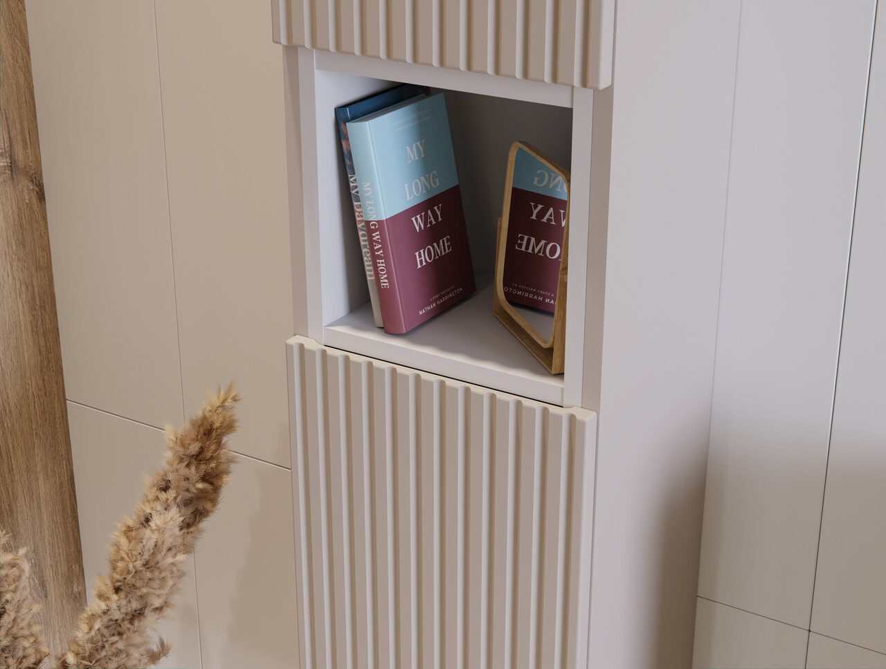 Set mobilier baie Nova Cashmere 120 cm, dulap inalt si masca dubla cu lavoar, Comad, MDF/PAL, casmir/alb - view 2