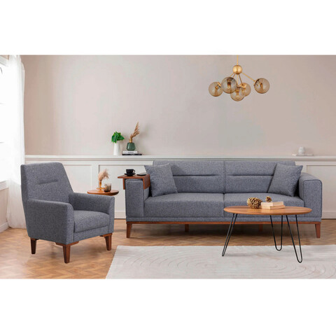 Set canapea extensibilă, unique design, 867unq1673, lemn de carpen, gri inchis