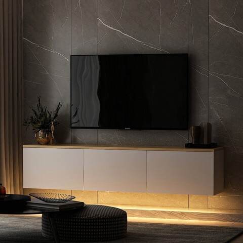 Comoda TV, Inarch, Neon, 160x35x32 cm, Stejar alb Inarch