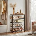Pantofar cu 5 rafturi, Vasagle, 75x30x91 cm, PAL/otel/poliester, maro