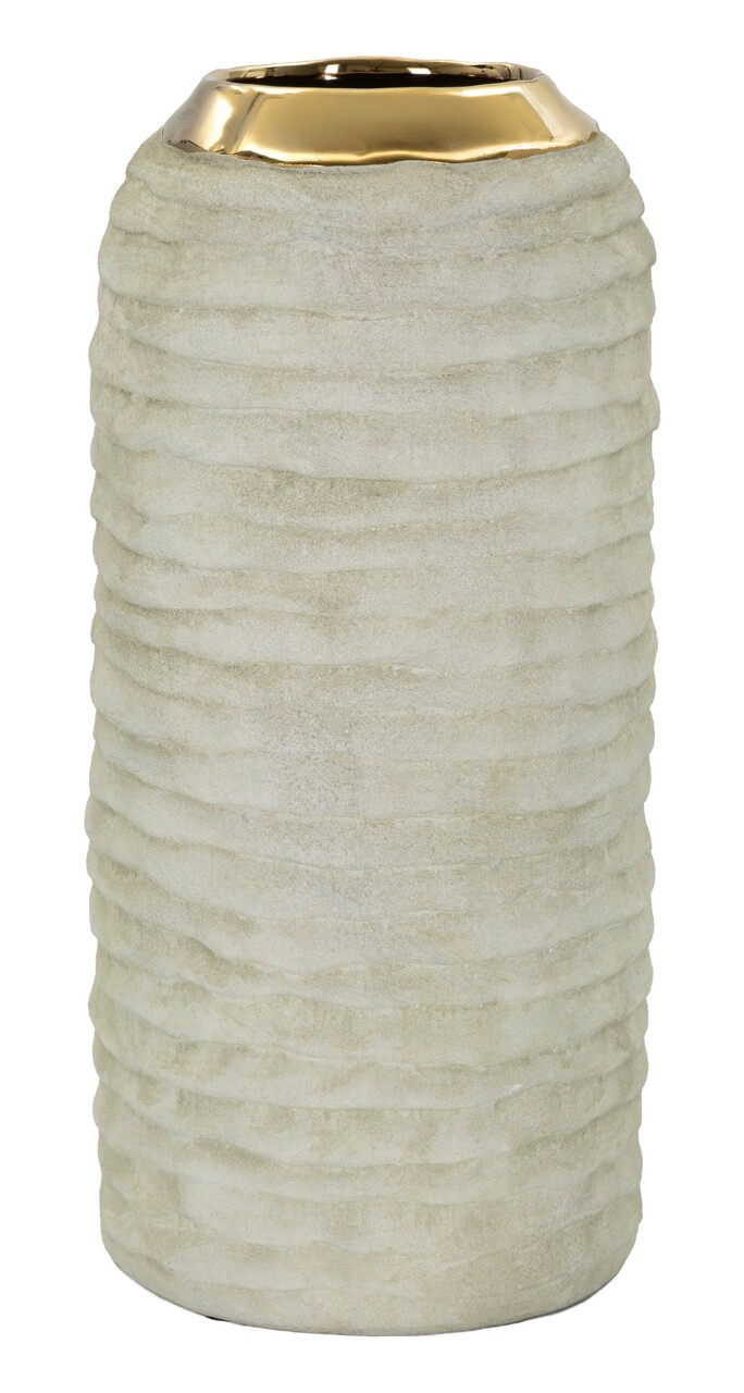 Vaza decorativa, Mauro Ferretti, Lima, 14x30 cm, ceramica, gri/auriu - imagine 5