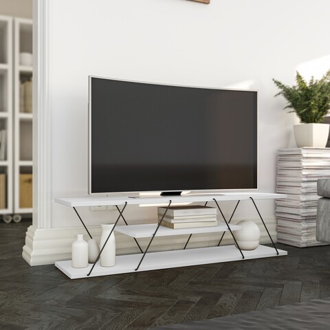 Comoda tv canaz, kalune design, 120x30x33 cm, alb/negru