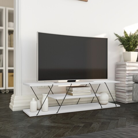 Comoda TV Canaz, Kalune Design, 120x30x33 Cm, Alb/negru