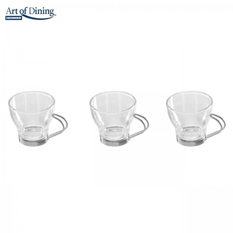 Set 3 cesti cu maner Clear, Heinner Home, 110 ml, sticla si inox, transparent