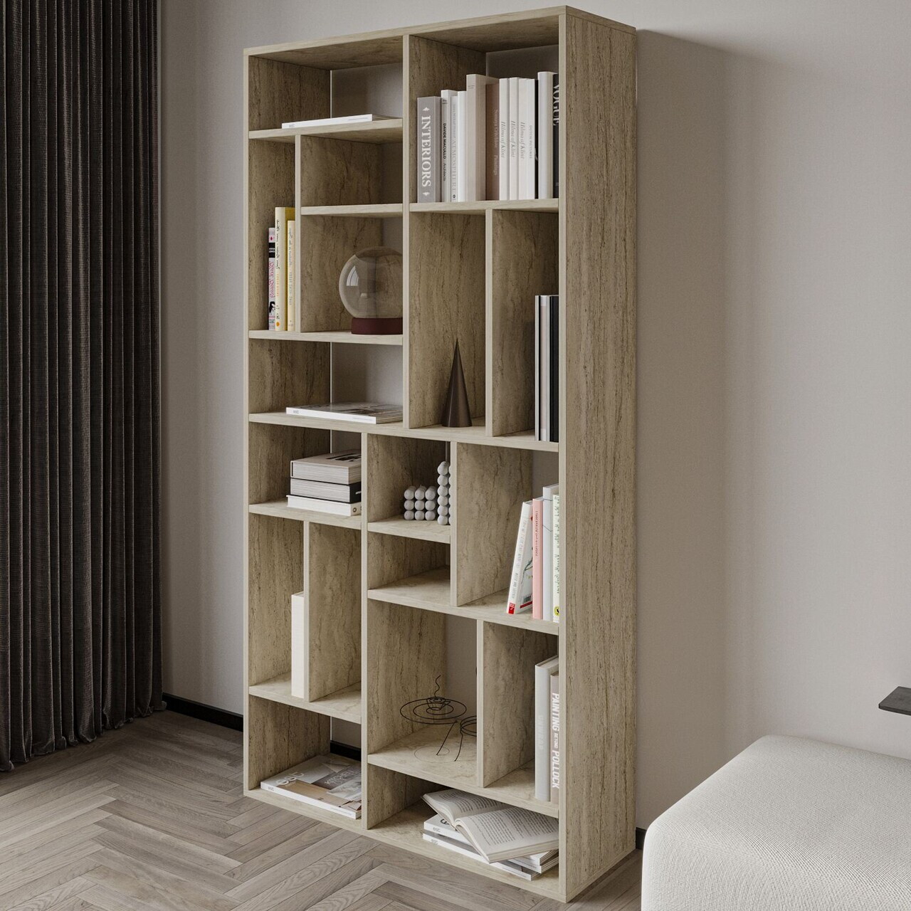 Corp biblioteca, Hanah Home, Nicola, 90x180x30 cm, PAL, Travertin — imaginea 3