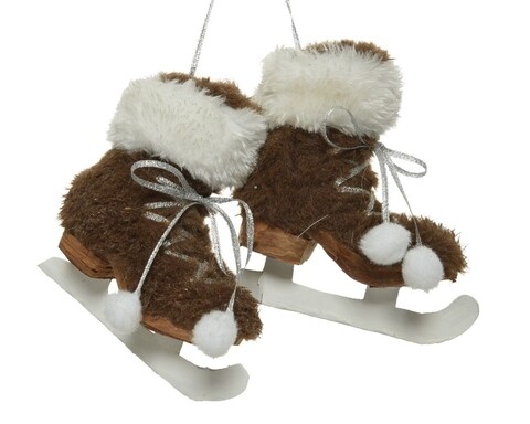 Decoratiune Pair of skates, Decoris, 10x6x13 cm, spuma, maro