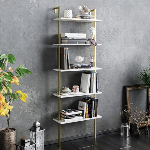 Biblioteca paula, hadley, 60x22x174 cm, alb/auriu