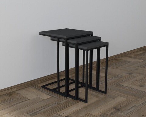 Set masute 3 piese, Puqa Design, Stoli, PAL, Negru / Antracit