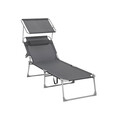 Sezlong pliabil cu parasolar, Songmics, 71x200x38 cm, max 150 kg, aluminiu/tesatura sintetica, gri