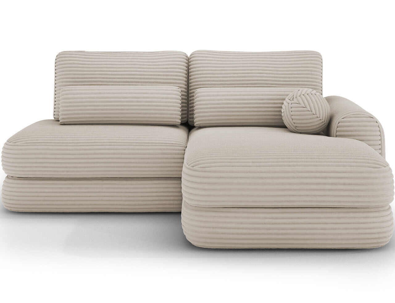 Coltar extensibil dreapta 3 locuri ELTAP, Ripeli, 217x175x96 cm, lemn/catifea din poliester, bej deschis — imaginea 4
