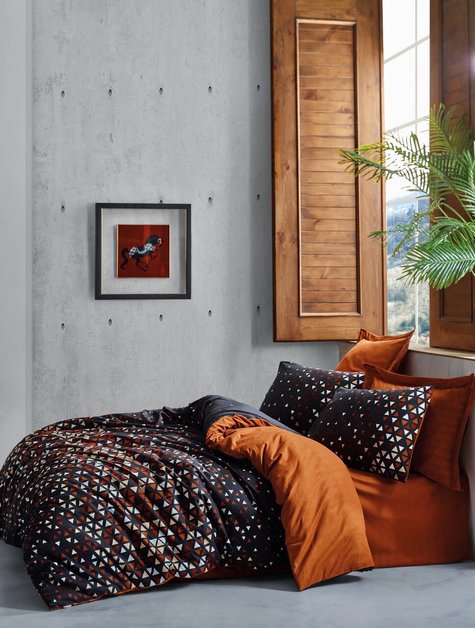 Lenjerie de pat dubla, 4 piese, 200x220 cm, 100% bumbac ranforce, Cotton Box, Colin, maro scortisoara