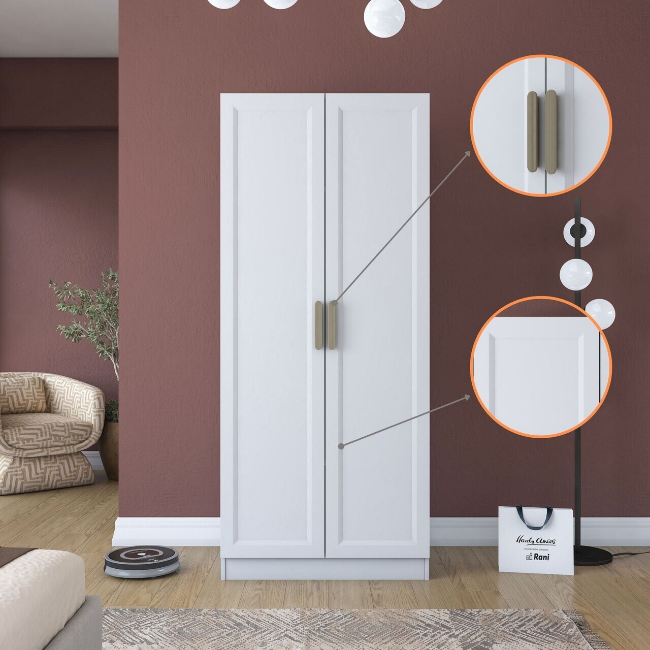 Dulap pentru haine, Hanah Home, BA203, 90x210x57.5 cm, PAL melaminat, Alb - view 3