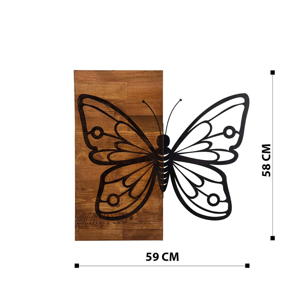 Decoratiune de perete, Butterfly3 Metal Decor, lemn/metal, 59 x 58 cm, negru/maro
