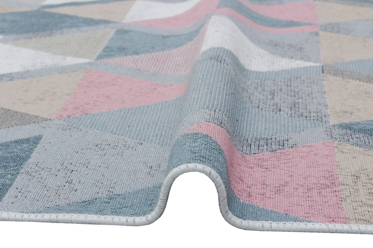 Covor Kilim Cu 2 Fete, Arya 10 Blue/Pink, Baketo, 100% Bumbac Reciclat, 80x150 Cm