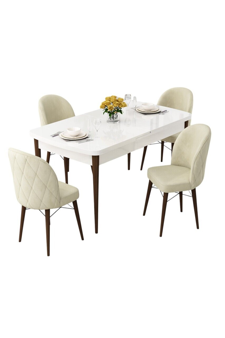 Set masa extensibila si scaune (5 piese), Hanah Home, Rut, Alb / Nuc / Crem — imaginea 2