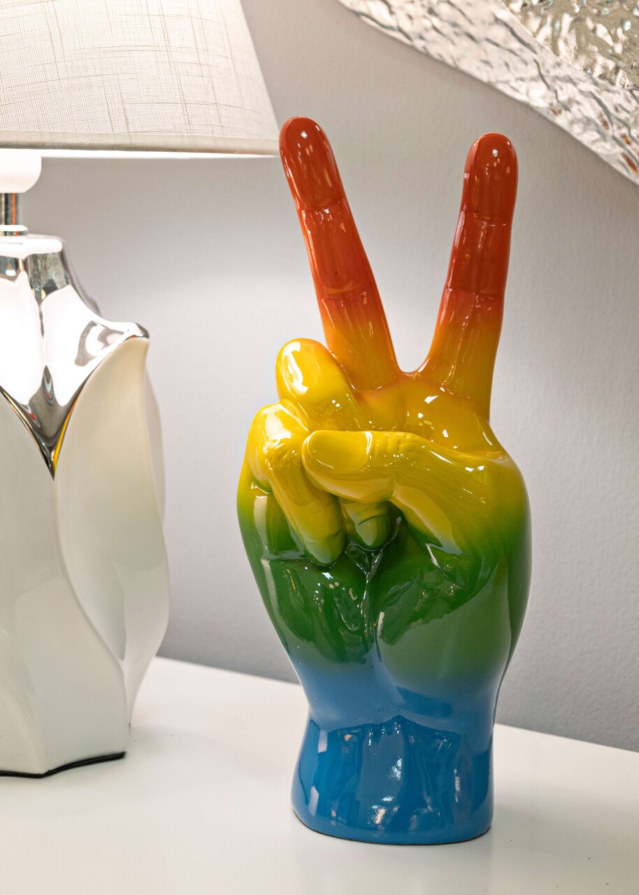 Figurina /sculptura decorativa Rainbow Hand Victory , Mauro Ferretti, 16x13x36 cm, polirasina, multicolor - imagine 3