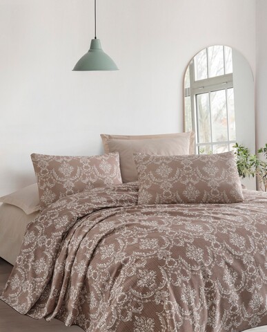Cuvertura matlasata dubla, Pure - Brown, EnLora Home, Bumbac
