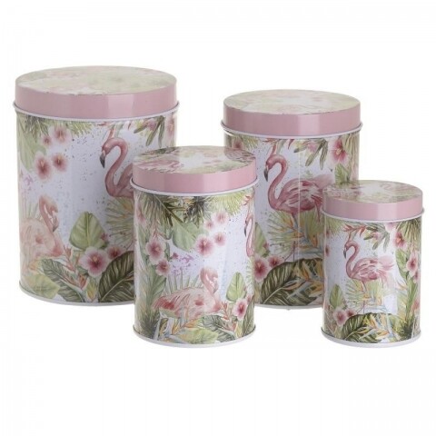 Set 4 cutii de depozitare InArt Flamingo