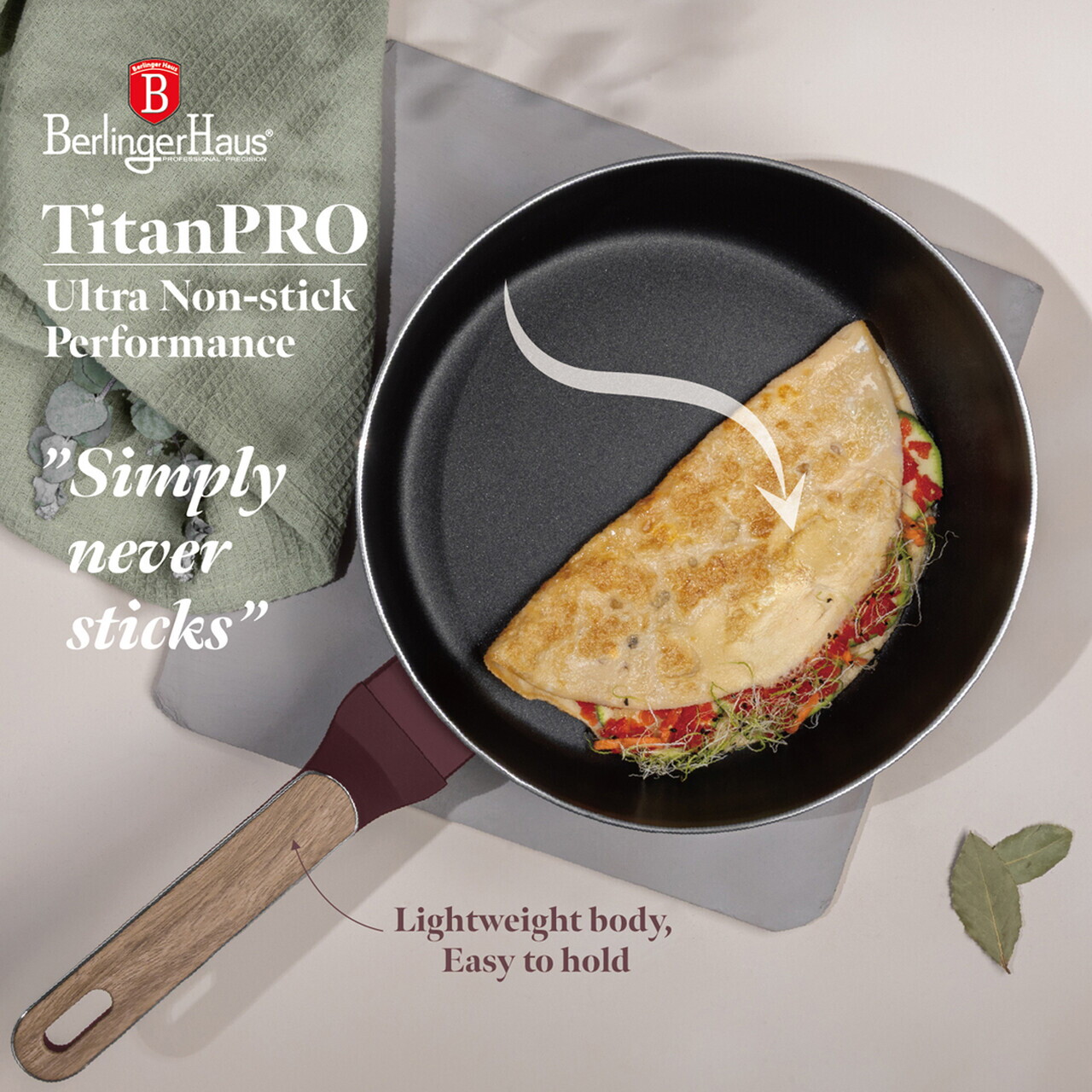 Tigaie flip Berlinger Haus, Leonardo Nordic, 26 cm, aluminiu, visiniu mat - imagine 14