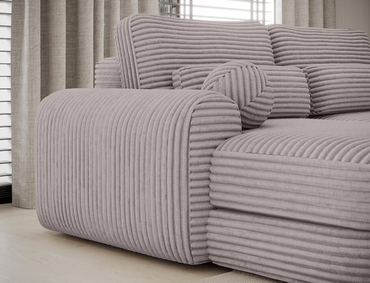 Coltar extensibil stanga 3 locuri ELTAP, Ripeli, 217x175x96 cm, lemn/catifea din poliester, gri — imaginea 9